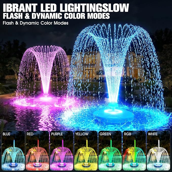 Large Pond Fountain,Floating Pool Fountain with LED Lights,Big Floating Water Fountain Pump,Pond Fountain Aerator with Anchor,Outdoor Pool Water Feature for Pond,Garden (Corded Electric,33FT Cord)