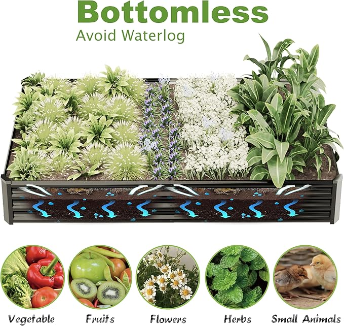 8x4x1ft(2 Pack) Raised Garden Bed Kit, Galvanized Planter Garden Boxes Outdoor, Metal Raised Garden Beds for Vegetables,Fruits, Flower,Black
