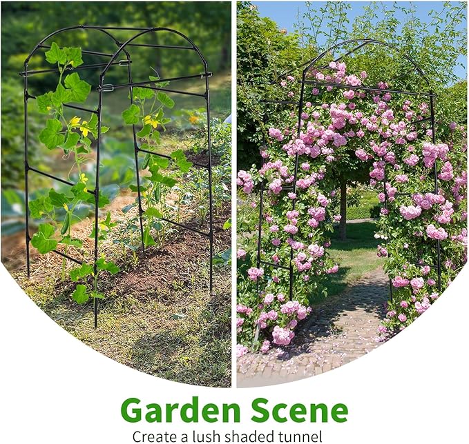 FOLLOOK Cucumber Trellis, 6.7ft Tall Garden Arch Trellis for Climbing Plants Outdoor Arbor Support Vine Vegetable Tomato Bean Pea Grape Squash Pumpkin Cucumber Raised Bed, Lightweight, Black
