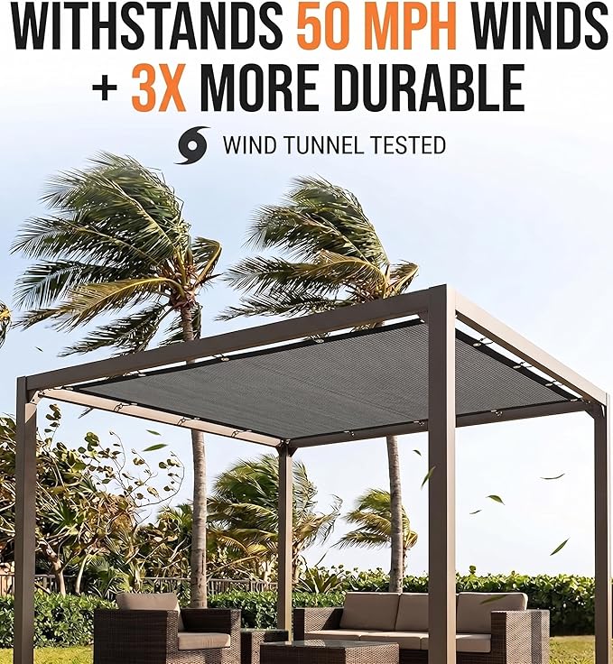 FAIR WIND 90% Sun Shade Cloth with Improved Grommets 12' x 12' Outdoor Sun Screen Fabric Cover for Patio Garden Pergola Canopy - Grey