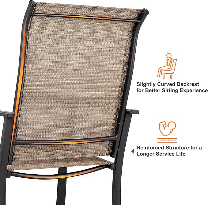 NUU GARDEN Patio Dining Chairs Set of 2, Outdoor Chairs with Armrest, Indoor/Outdoor Chairs Backyard Deck Garden Chair, Restaurant Kitchen Dining Textilene Chair,Brown