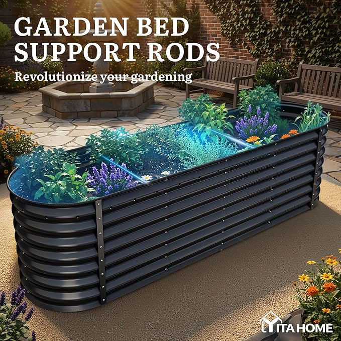 YITAHOME 2pcs 8x2x2ft Large Raised Garden Bed Kit, 24" Tall 9 in 1 Galvanized Metal Planter Box with Gloves and Safety Rubber, Outdoor Above Ground Planters for Plants Vegetables Flowers, Black