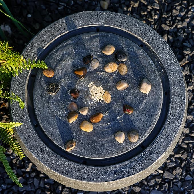 Tankana Garden Water Fountain Outdoor Bubbler Water Feature Indoor with Lights & Pump and Pebbles Waterfall Fountains Concrete Effect for Patio Deck Yard Home Decor Gray, 18 "L x 18" W x 11.5" H