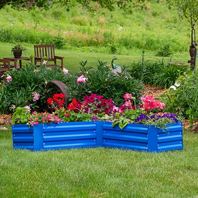 Sunnydaze Galvanized Raised Garden Bed - Metal Raised Bed for Gardening - Outdoor Planter Box for Flowers, Plants, and Vegetables - Blue - 12" L-Shaped
