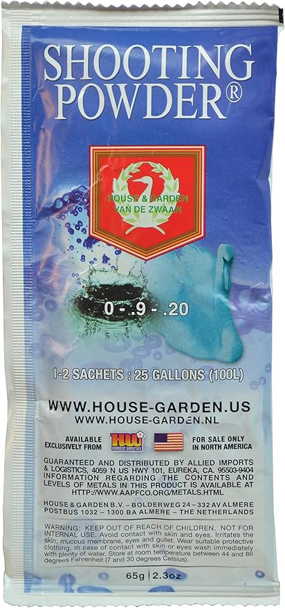 House & Garden Shooting Powder Sachet Box of 20 Premium Late Bloom Expander for Maximum Yield and Flower Density in Professional Hydroponic and Soil Cultivation