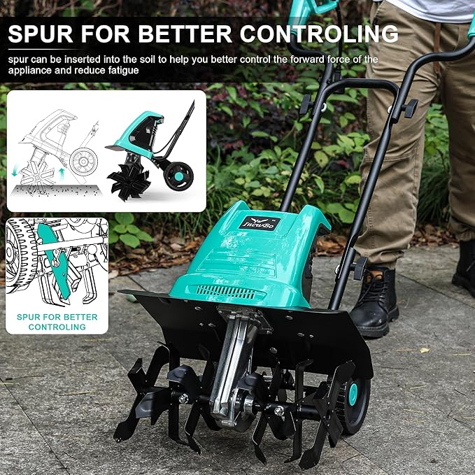 IncwBo Tiller Cultivator 17 inch 15 Amp 6 Steel Tines Tillers for Gardening Electric Rototiller for Garden Yard