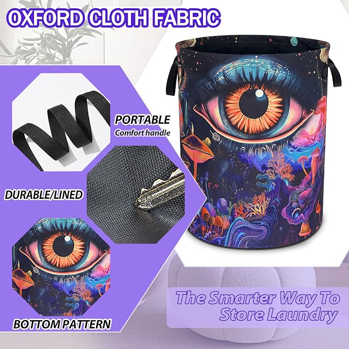 Abstract Eyes Mushrooms Laundry Basket Foldable Oxford Cloth 18.9 x 16.5 In