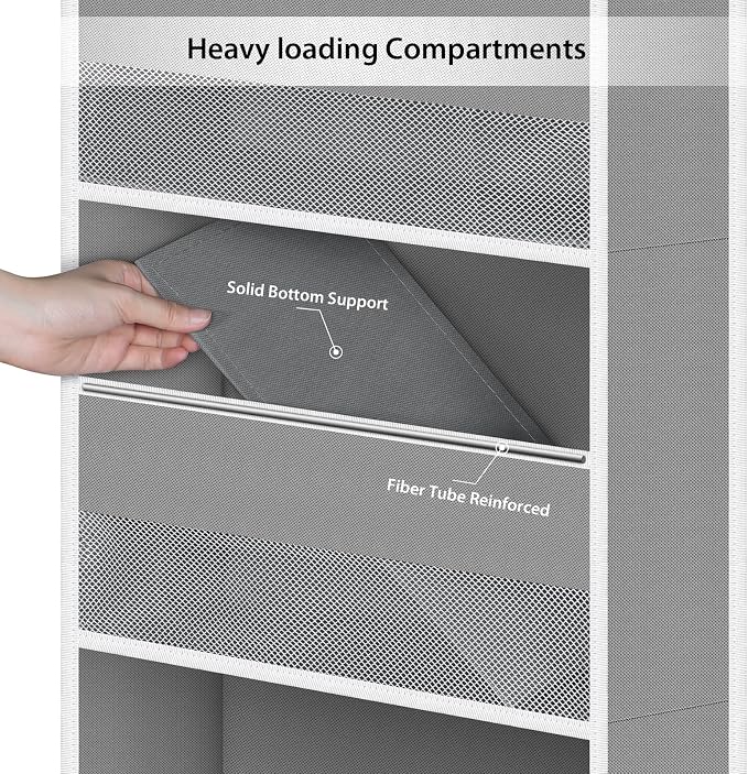 Univivi Fabric Over Door Hanging Organizer for Baby Nursery, Grey, 5-Shelf