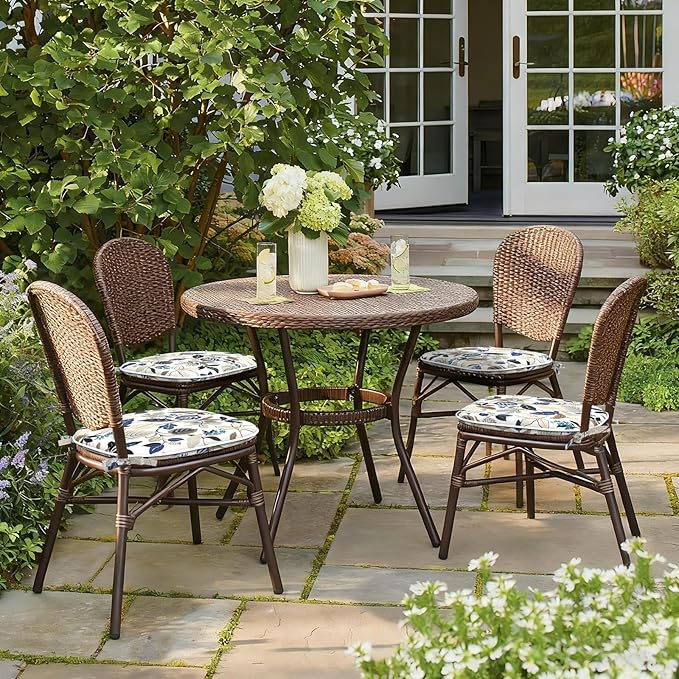 Outdoor Chair Cushions Set of 2, Water Resistant Patio Chair Pads with Ties, Seat Cushions for Home Garden Furniture Decoration, 16"x17", Breeze Leaves Beige