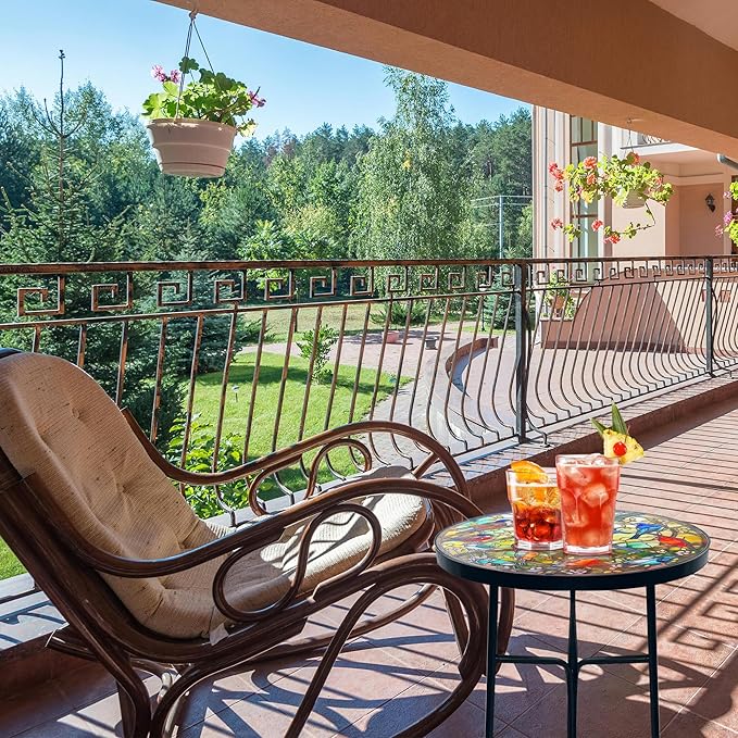Mosaic Hummingbird Outdoor Side Tea Table, Glass Plant Tables Indoor Decorative Metal Patio Table, Outdoor Tables Unique Furniture - Weather-Resistant Patio Valentine's Day Decor