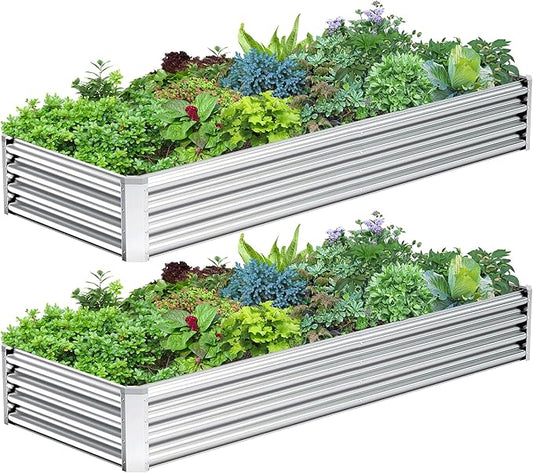 2PCS 8x2x1FT Galvanized Raised Garden Bed, Galvanized Planter Raised Garden Boxes Outdoor, Large Metal Raised Garden Beds for Vegetables-Silver