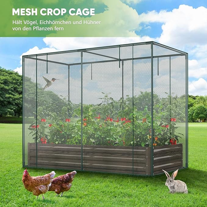 DoCred Crop Cage with Raised Garden Bed, 72.8" x 37.4" x 59" Plant Protection Tent Garden Cages with Window, 2 in 1 Galvanized Raised Garden Bed Kit and Mesh Cover for Garden, Yard, Lawn