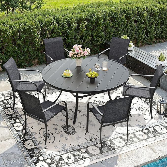DIFY Patio Chairs Set of 2, Stackable Textilene Outdoor Dining Chairs with Metal Frame, All Weather Outdoor Chairs Set for Backyard Garden Deck Poolside, Dark Grey