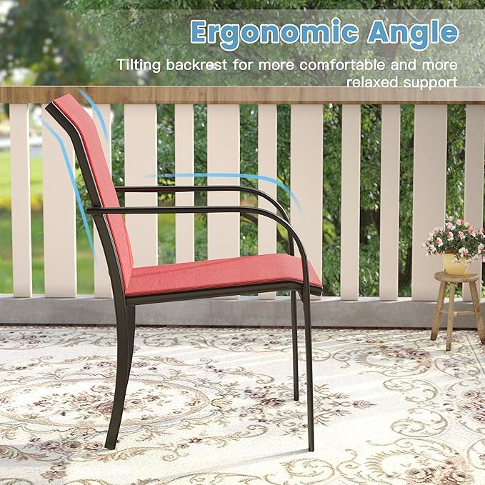 DIFY Patio Dining Chairs Set of 6, Stackable Outdoor Metal Chairs for Garden, Porch and Lawn, Red