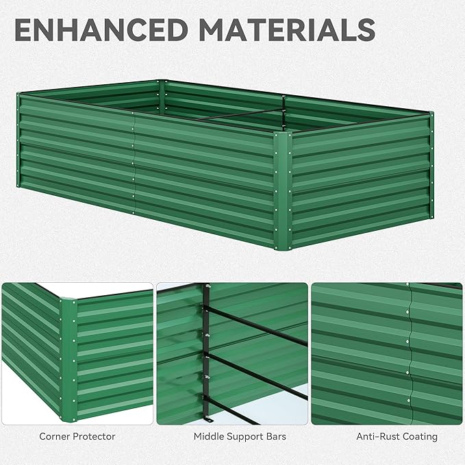 YITAHOME 96x48x24 in Galvanized Raised Garden Bed Kit, Large Metal Planter Box with Gloves, Safety Rubber & Support Rod, Outdoor Flower Bed for Plants Vegetables, Green