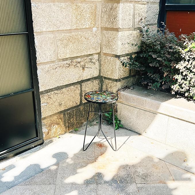 Mosaic Hummingbird Outdoor Side Tea Table, Glass Plant Tables Indoor Decorative Metal Patio Table, Outdoor Tables Unique Furniture - Weather-Resistant Patio Valentine's Day Decor