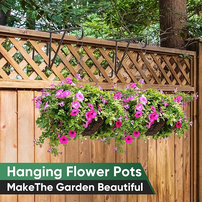 4 Pack Vinyl Fence Hooks, Heavy Duty Durable Brown Fence Plant Hangers for Outdoor, Patio Hooks, Over The Fence Hook for Hanging Plants, Flower Baskets, Bird feeders, Lights, Pool Equipment