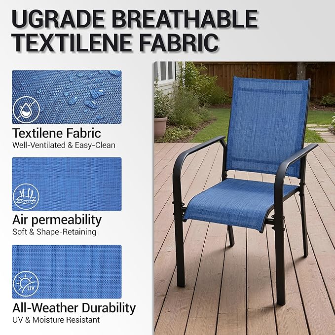 Patio Chairs Set of 8, Outdoor Dining Chairs High Back, All-Weather Padded Textilene Chair for Lawn Porch Garden,Blue(8 PCS)