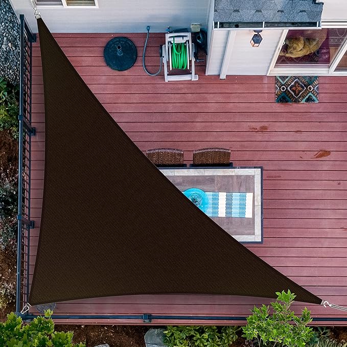 ShadeMart 16' x 22' x 27.2' Brown Sun Shade Sail UPF50 Right Triangle smTAPT08 Canopy Fabric Cloth Screen, Water Air Permeable & UV Resistant, Heavy Duty (We Customize Size)