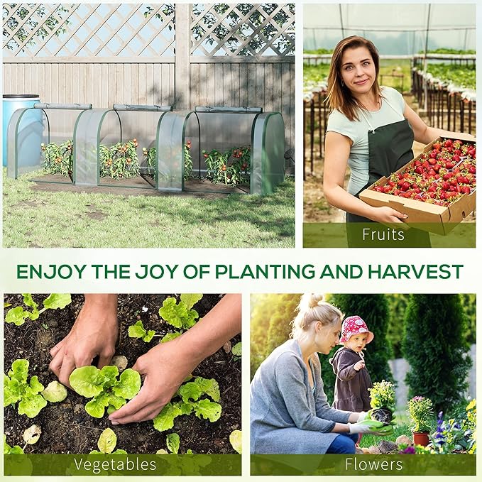 Season Extender Mini Greenhouse 10' x 3' Tunnel, with Roll-Up Zippered Doors & Clear UV Cover on Steel Frame, for Early Start and Late Harvest Gardening
