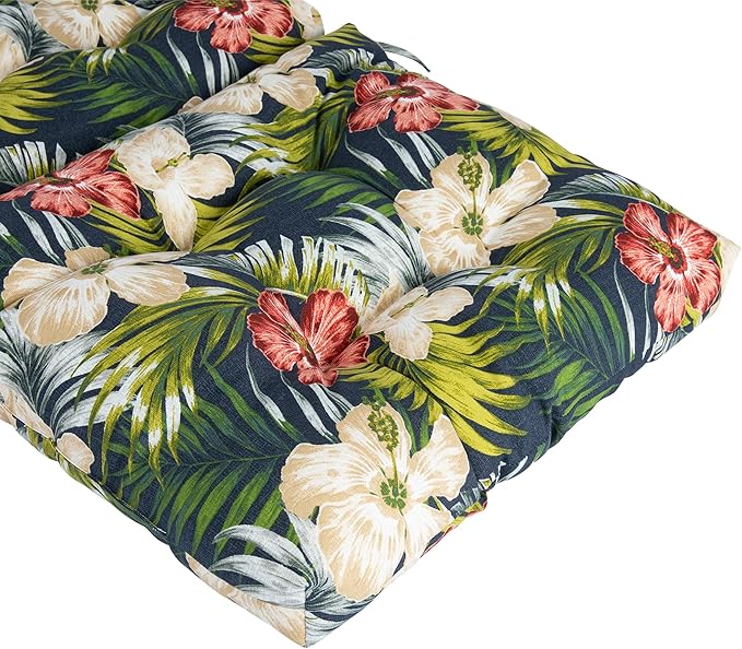Magpie Fabrics Indoor Outdoor Tufted High Back Chair Cushion Set of 2, Waterproof All-Weather Deep Seating Rocking Chair Patio Chaise Lounge Sun Lounger Chair Cushions(Midnight Blue Floral)