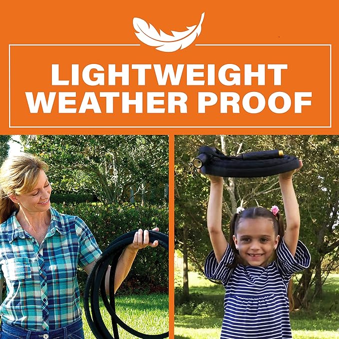 Bionic Flex PRO 25’ Garden Hose, Heavy Duty & Lightweight Weatherproof Garden Water Hose with Brass Fittings & Adjustable Brass Spraying & Shooting Nozzle, 500 PSI Tear Resistant, Kink Free Hose