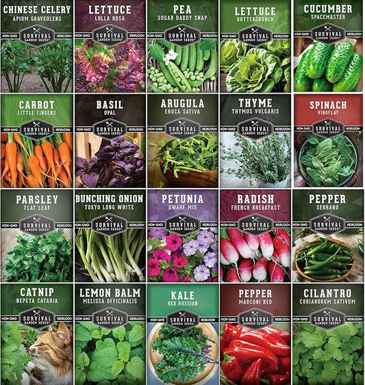 Hydroponic & Indoor Garden Seed Kit – 20 Compact Heirloom Vegetable & Herb Varieties | Apartment, Small-Space, Patio & Vertical Tower Growing | Family Garden Gift – Survival Garden Seeds