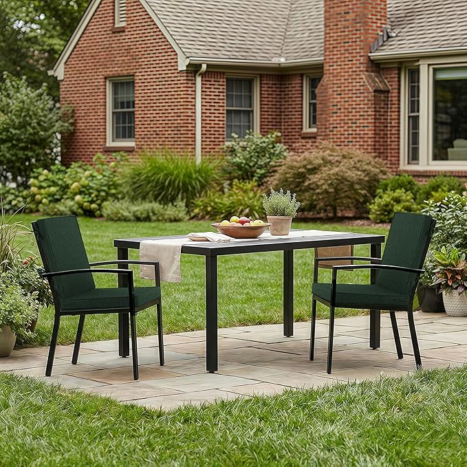 Outdoor Chair Cushions, Water-Resistant & Fade-Resistant, Patio Furniture Lawn Dining Chair Seat Replacement with Mid Back, Ties Zipper, Removable Cover, 18 x 16.5 Inch, Set of 4, Olive Green