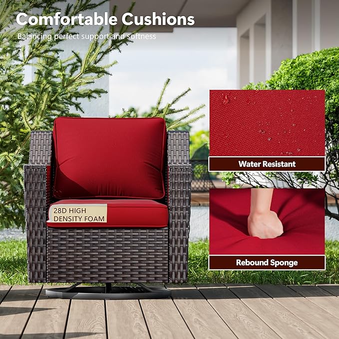 8 Pieces Wicker Patio Furniture, Luxury Outdoor Furniture with 2 Patio Swivel Chair, 2 Patio Chair, 3-Seater Sofa, 2 Patio Ottoman and 1 Side Table, Wide Armrest, Thickened Cushions