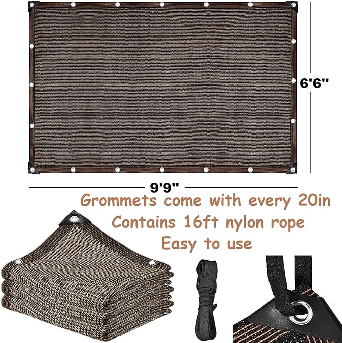 Shade Sail Sun Shade Cloth 6'6"x9'9" Rectangle Outdoor Canopy Outside Sunshade Awning Cover Privacy Screen Net UV Block for Patio Pergola Gazebo Porch Backyard Lawn Garden Outdoor Activities