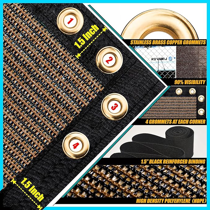 ShadeMart 4' x 75' Fence Privacy Screen Brown Heavy Duty 170 GSM Fencing Mesh Shade Net with Grommets & Zip Ties, 90% Blockage Fence Screen for Balcony Yard Outdoor Garden Pool (We Customize Size)