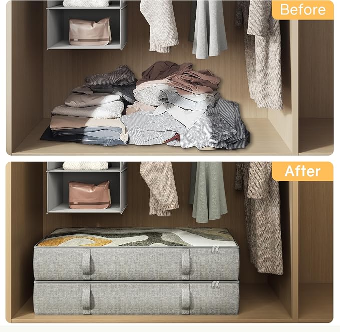 2-Pack Under Bed Storage Containers, 8 Inches Tall Clothes Storage, Gray