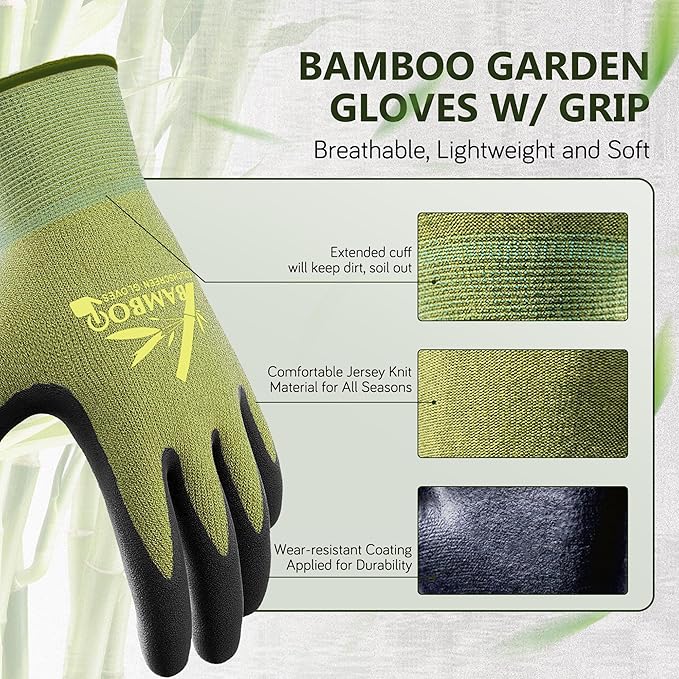 COOLJOB 2 Pairs Gardening Working Gloves for Men and Women, Touchscreen, Grippy Nitrile Rubber Coated for Garden Yard, Green/Black,Medium Size (M)