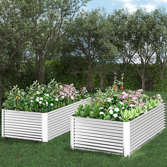 2pcs Tall 8x4ft Galvanized Raised Garden Bed Outdoor,Above Ground Garden Bed for Vegetable,Metal Raised Beds for Flower,Steel Raised Beds for Gardening