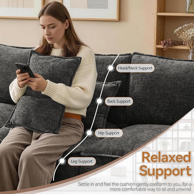 105" Storage V-Shaped Modular Sectional Sofa with 2 Ottomans, Dark Grey