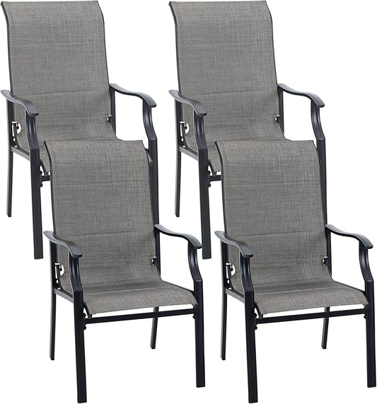 PHI VILLA Outdoor Dining Chairs Set of 4, High Back Textilene Fabric Padded Armchairs with E-Coated Steel Frame for Patio, Porch, Deck, Yard