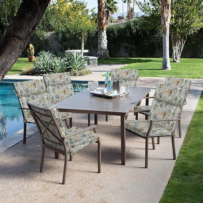 DYTXIII Outdoor High Back Chair Cushions Set of 2, 44"x22" Water Repellent Patio Seat Cushions with Elastic Sponge, All Weather Chair Pads for Rocking, Dining Chairs, Patio Furniture - Crayon Shells