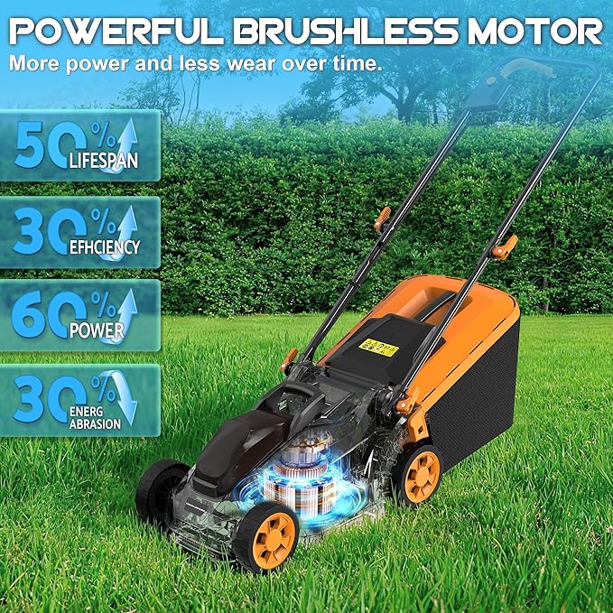 Cordless Lawn Mower (No Battery) Compatible with Dewalt 20V Max Battery, 13" Electric Lawn Mower with 5 Heights Adjustment, Brusless Electric Mower for Garden, Yard