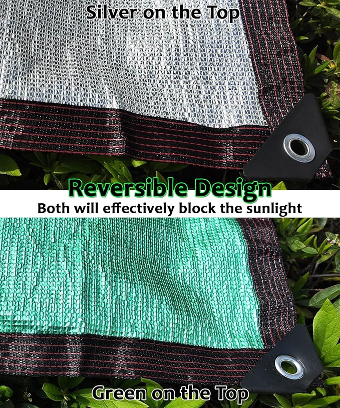 90%-95% Aluminum Sun Shade Cloth with Grommets 6.5 FT x 8 FT - Pergola Shade Cover Canopy, Mesh Tarp Sun Screens - Heat Reflective Tarp for Outdoor Pergola,Greenhouse,Garden - Green Silver Color
