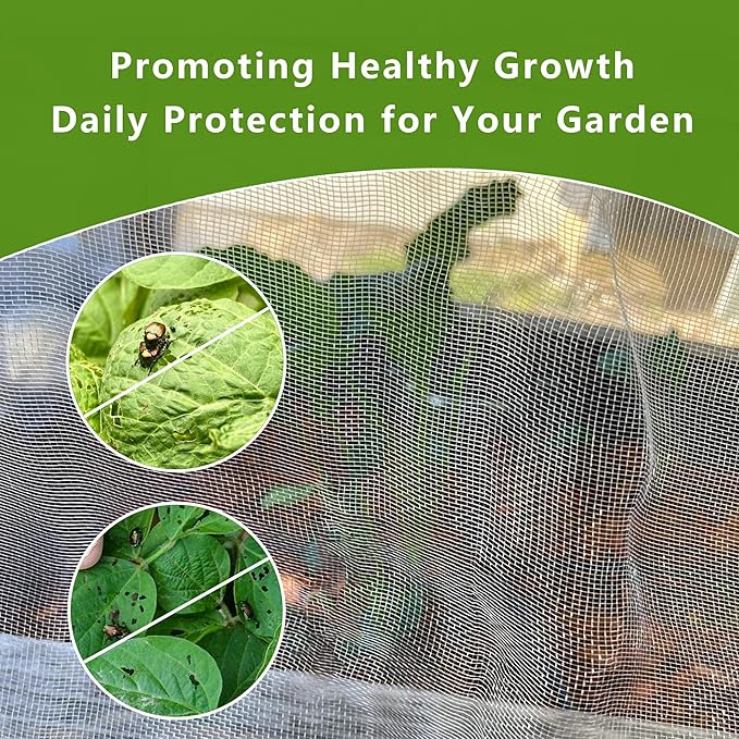 Ultra Fine Mesh Garden Netting, Durable Insect Netting for Plant Protection, 10 x 33ft Raised Bed Cover, Row Cover Pest Barrier for Vegetables, Fruit Trees, Flowers