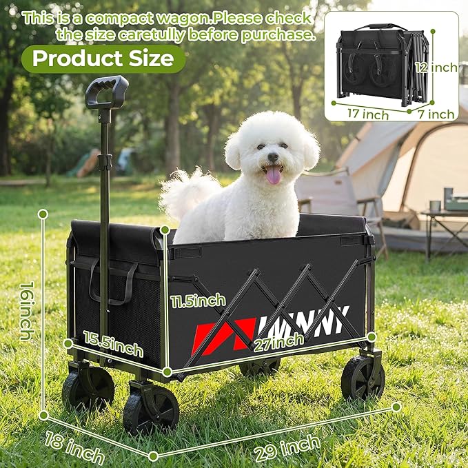 Black Collapsible Wagon Cart, Lightweight Portable Foldable Wagon with Wheels, 220lbs Utility Cart for Grocery, Light Camping, Sports, Easy to Fold & Store(Black)