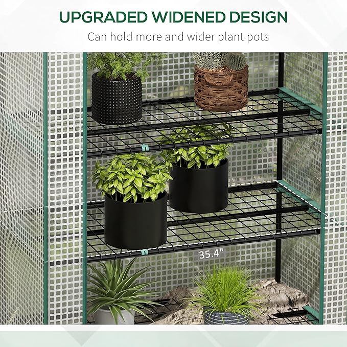 Outsunny 5 Tier Mini Greenhouse, 76" x 35.4" x 19.3" Small Portable Greenhouse with Reinforced PE Cover, Roll-Up Zippered Door, for Indoor Outdoor Garden Yard Backyard, White