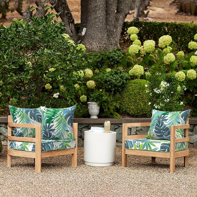 LVTXIII Outdoor Deep Seat Cushion Patio Seat and Back Cushion Set Seasonal Chair Cushion with Removable Cover and Adjustable Buckle for Home and Garden, 24"x24"x4", Islamorada Blue Green