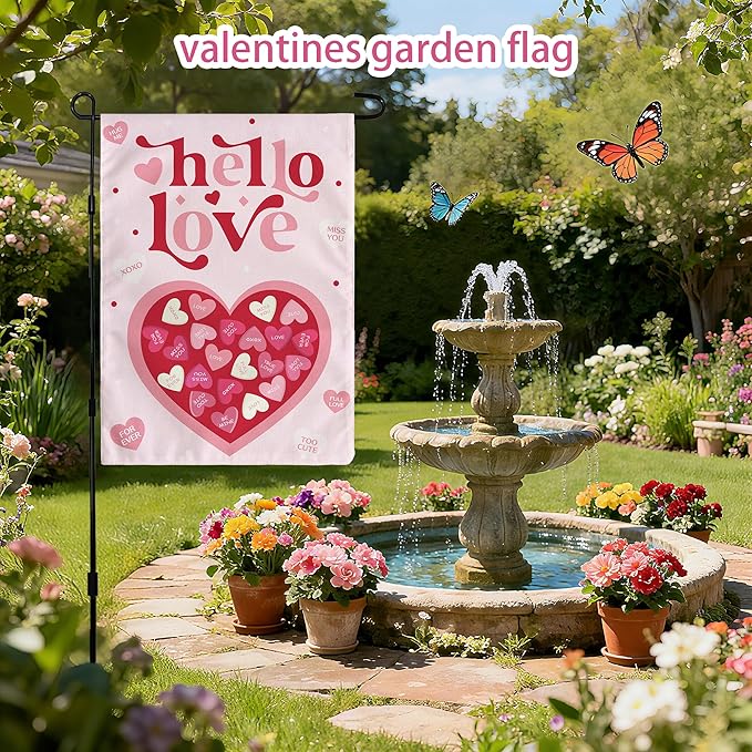 Valentines Day Decorations - Heart Love Welcome Garden Flag | Valentines Day Decor Party Favors Supplies for Outdoor Indoor Double-Side Backdrop Banner for Garden Porch Patio Lawn Yard Home,12x18