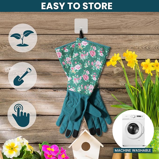 Trifabricy Gardening Gloves for Women, Leather Long Garden Gloves with Grip, Thorn-Proof Puncture-Resistant Work Gloves