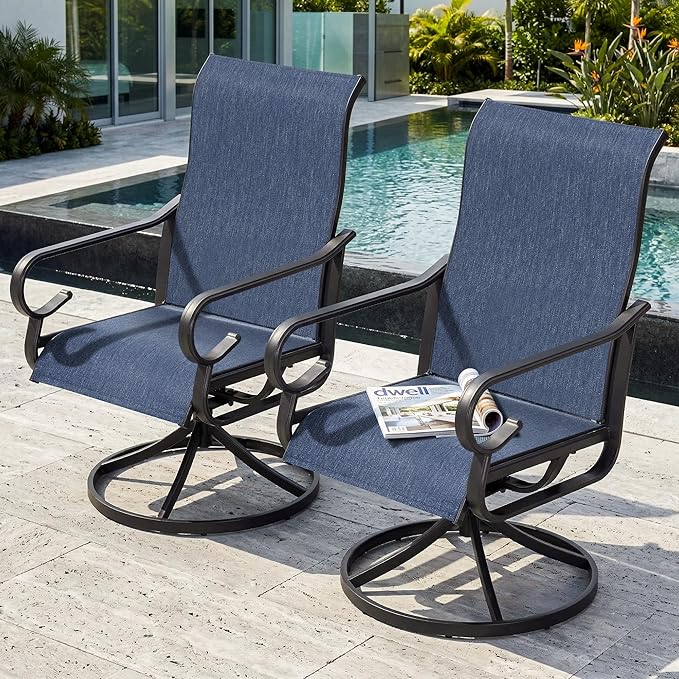 NUU GARDEN Patio Swivel Dining Chairs Set of 2, All-Weather Outdoor Swivel Rocker Chairs with High Back Textilene Seat, for Lawn Porch Garden, Blue