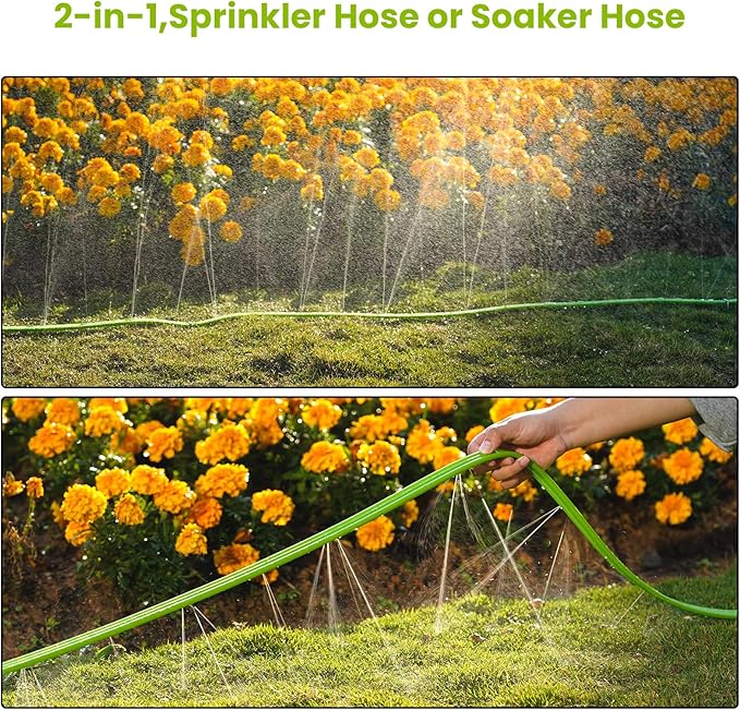 Sprinkler Soaker Hose 50FT 2Pack, Watering Hose with Holes, High-Efficiency Sprinklers System for Garden and Lawn with Staples