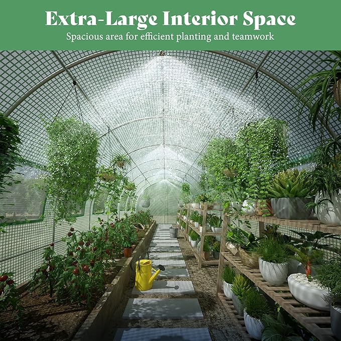 AMERLIFE 30×10 FT Tunnel Greenhouse with Built-in Sprinkler System, Walk-in Greenhouse for Backyard Gardening, Heavy Duty Galvanized Steel Frame & Waterproof PE Cover, Green
