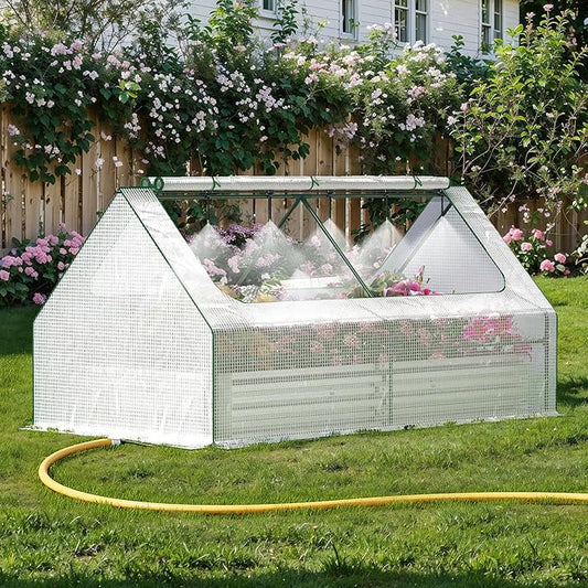 Lineware Raised Garden Bed with Self-Watering System, 6x3x1 ft Elevated Planter Boxes Outdoor with PE Cover, Galvanized Raised Beds for Gardening,Vegetables,Flowers, Backyard, Patio