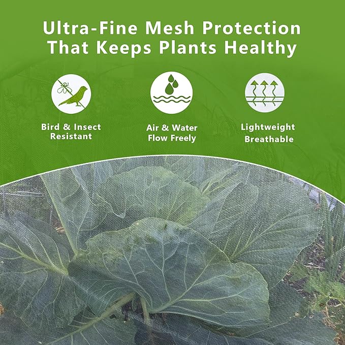 Ultra Fine Mesh Garden Netting, Durable Insect Netting for Plant Protection, 10 x 33ft Raised Bed Cover, Row Cover Pest Barrier for Vegetables, Fruit Trees, Flowers